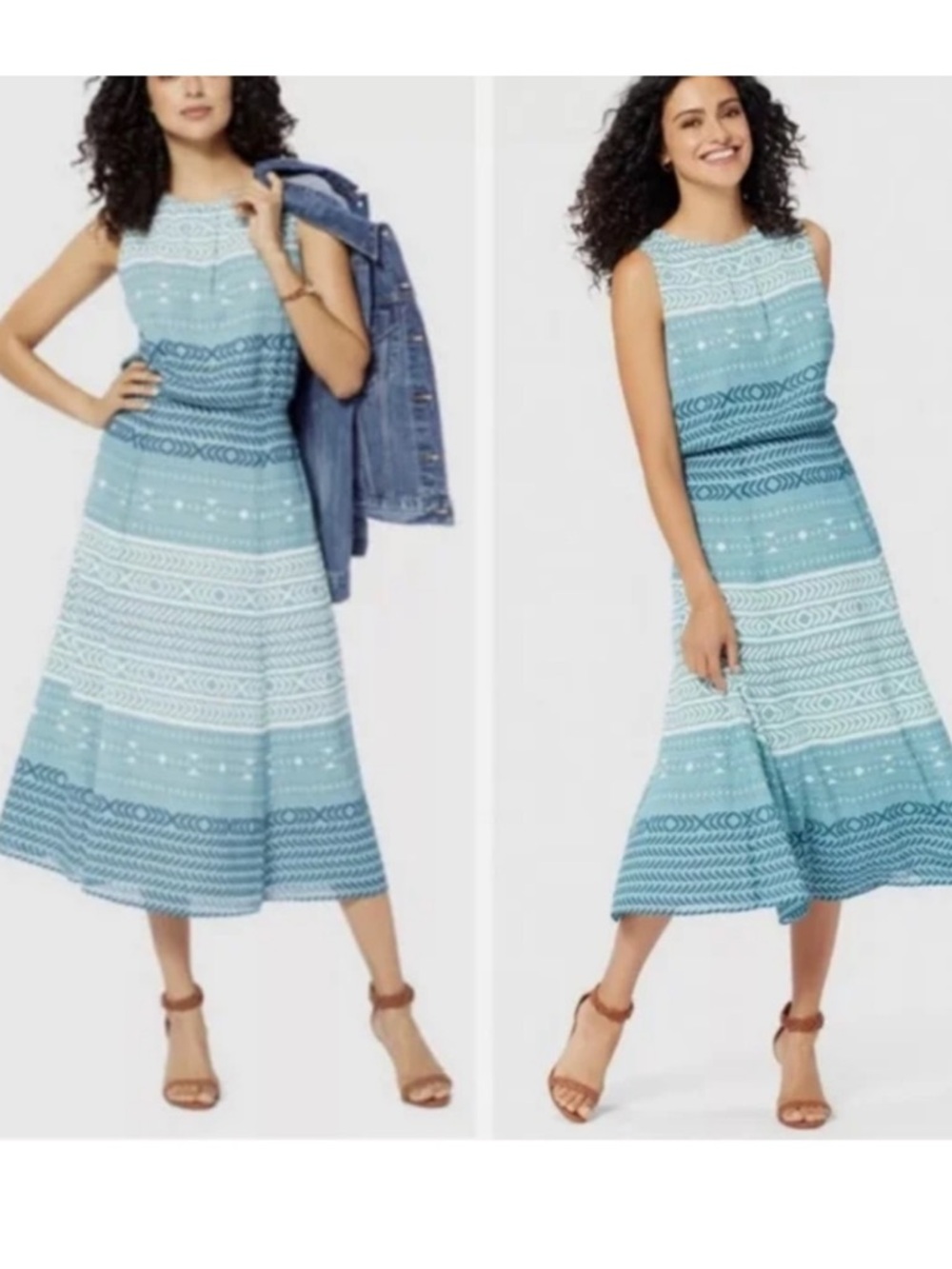 Pendleton Boardwalk Sleeveless Teal & Light Blue Patterned Maxi  Dress Sz 18P
